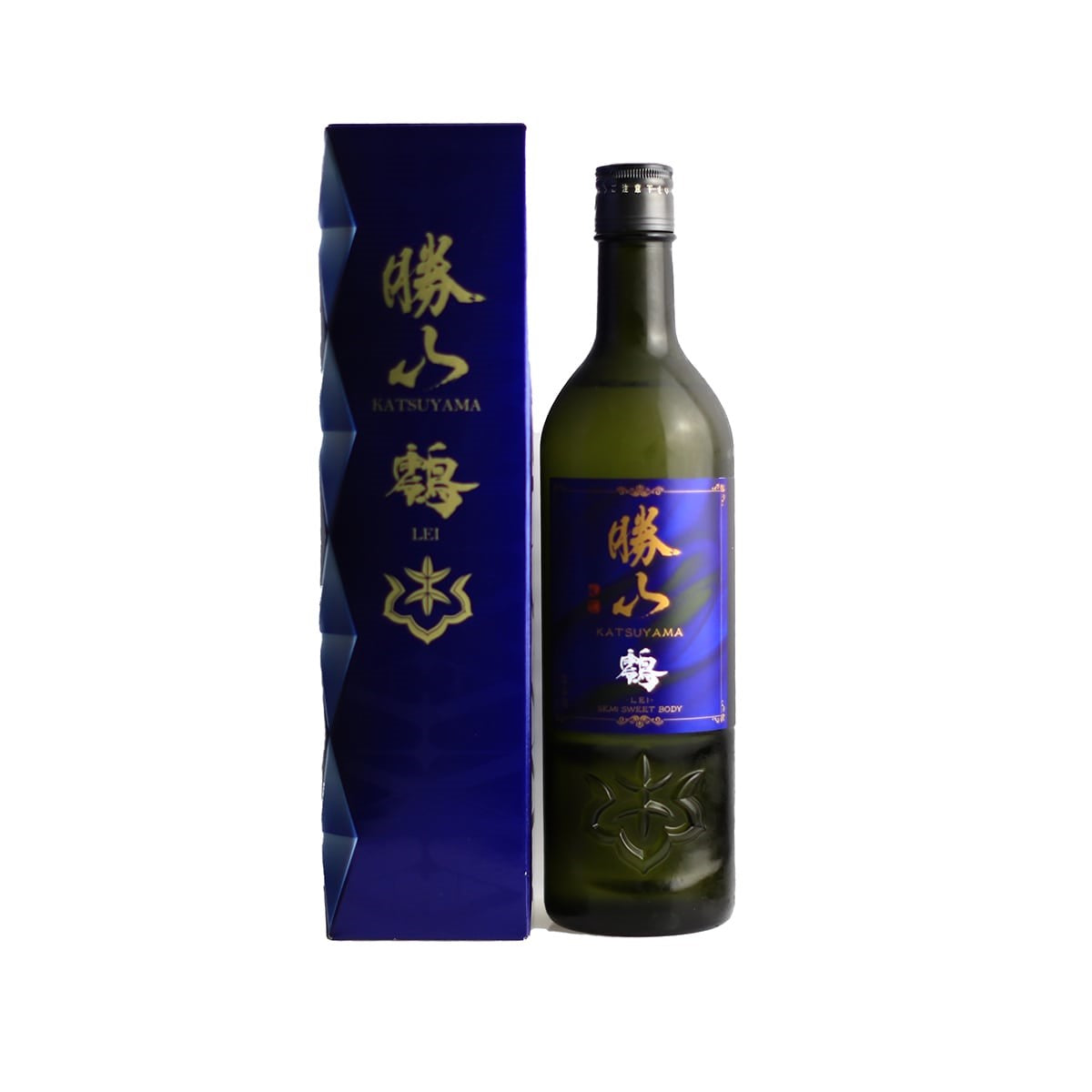 Premium presentation box for Katsuyama LEI Sapphire Junmai Ginjo, highlighting the sophisticated blue design and minimalist luxury aesthetic