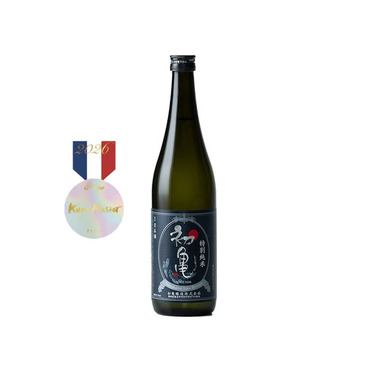 Front view label for Hatsukame Tokubetsu Junmai with Kura Master 2026 platinum award