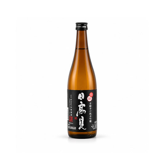 Hidakami Yasuke Junmai Ginjo Sake 720ml bottle front view with black label on white background.