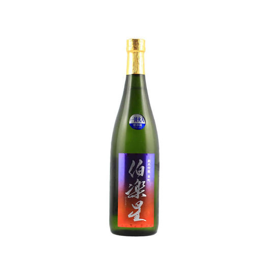 Front view of Hakurakusei Junmai Ginjo Omachi - Rich heirloom rice sake available at Sakeya.sg
