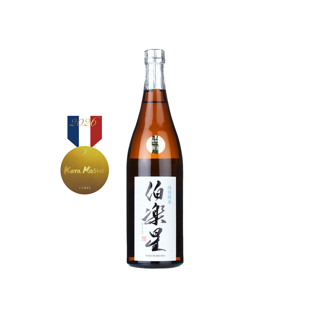 Front view of Hakurakusei Tokubetsu Junmai - Versatile food-pairing sake available at Sakeya.sg