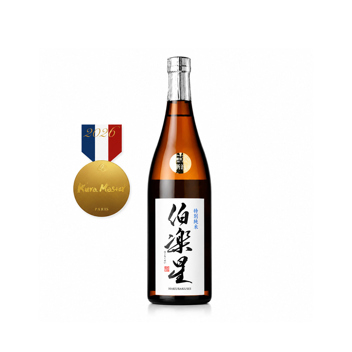 Front view of Hakurakusei Tokubetsu Junmai - Versatile food-pairing sake available at Sakeya.sg