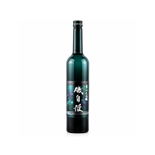 Front view of Isojiman Daiginjo Aiyama in a unique Grappa-style bottle - Premium Japanese sake at Sakeya.sg