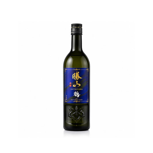 Front view of Katsuyama Junmai Ginjo LEI Sapphire bottle featuring the elegant blue-themed label and distinctive modern branding