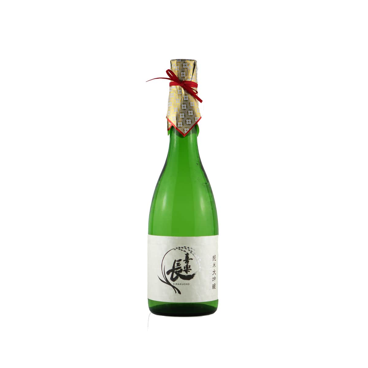 Front view of Kirakucho Junmai Daiginjo bottle featuring the classic label with bold Japanese kanji characters and a clean, traditional aesthetic