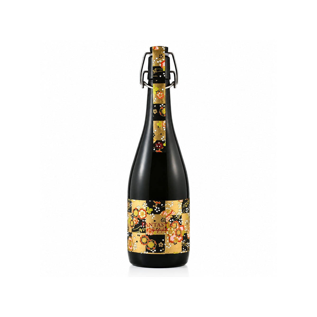 Front view of Raifuku FANTASTIC VII sake bottle featuring the modern, colorful label design and unique "Fantastic" series branding