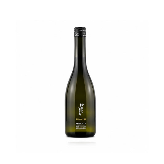 Front view of Yukinobijin Junmai Daiginjo bottle featuring the elegant "Snow Beauty" branding and minimalist Akita brewery label.
