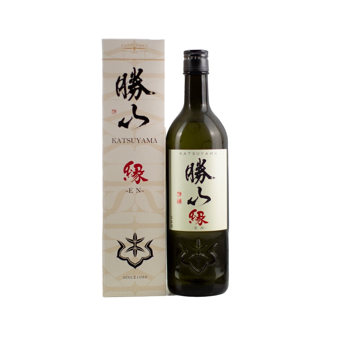 Elegant dark presentation box for Katsuyama EN Tokubetsu Junmai with minimalist branding and a luxury gift finish