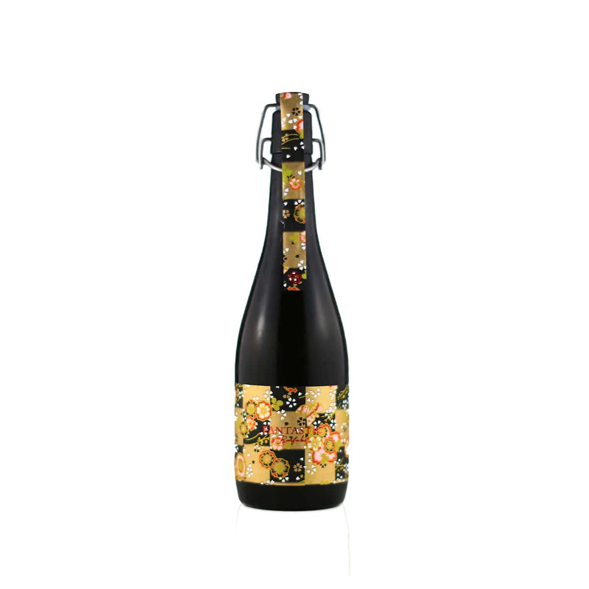 Front view of Raifuku FANTASTIC VII sake bottle featuring the modern, colorful label design and unique "Fantastic" series branding