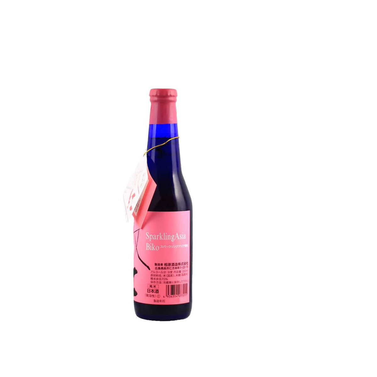 Back label of Ugonotsuki Biko Sparkling showing technical details, alcohol percentage (typically low), and serving suggestions for chilled sparkling sake.